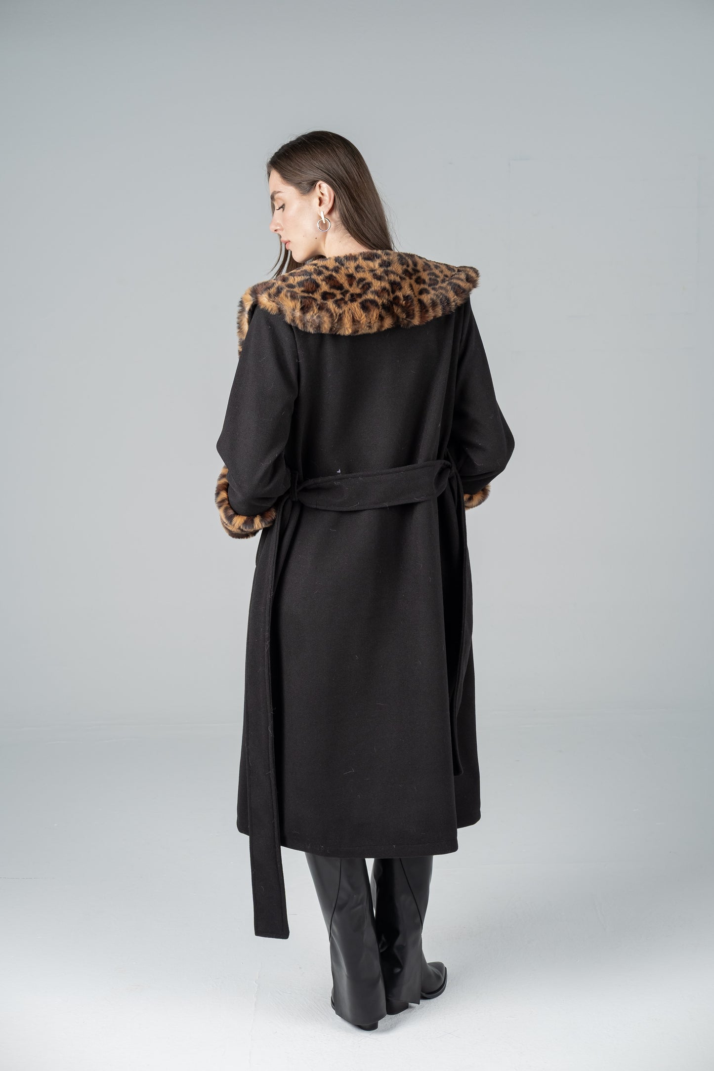 LEOPARD-TRIM FELT COAT