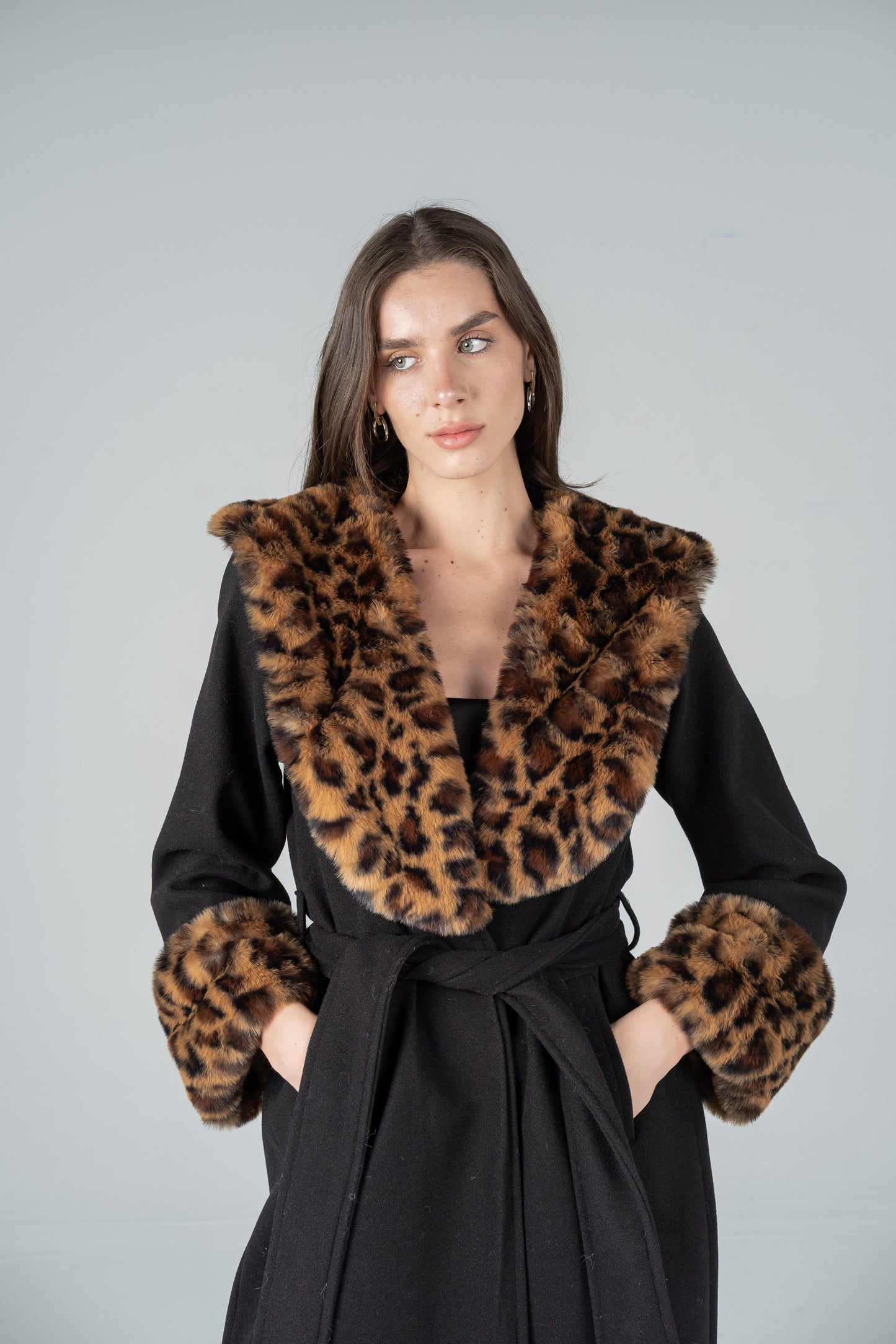 LEOPARD-TRIM FELT COAT