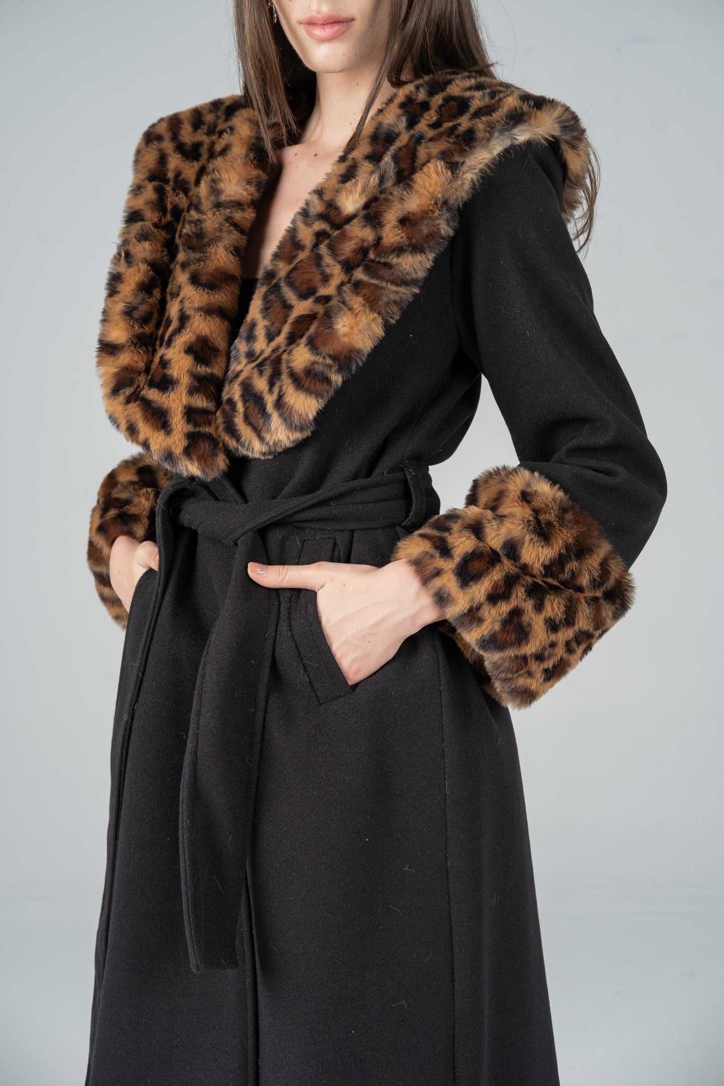 LEOPARD-TRIM FELT COAT