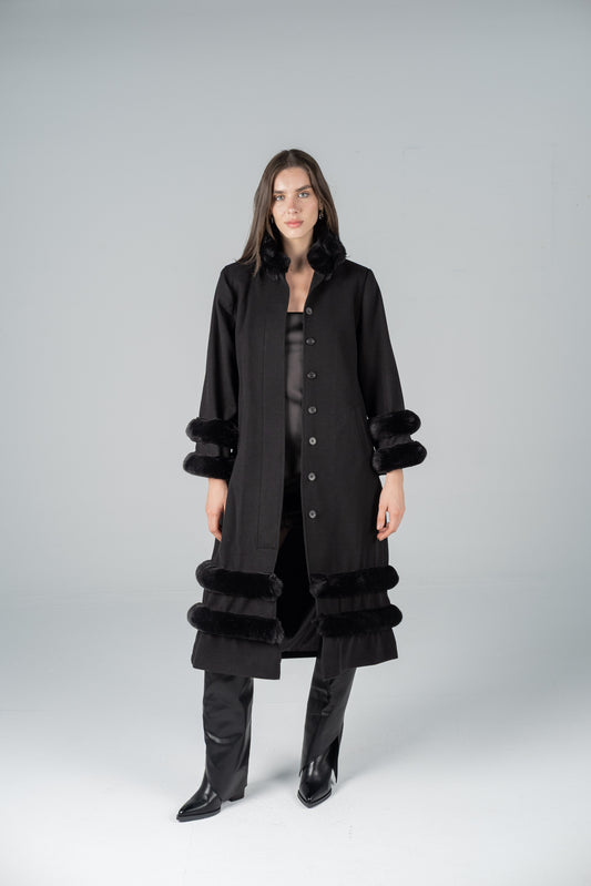 NOIR FUR-LINED COAT