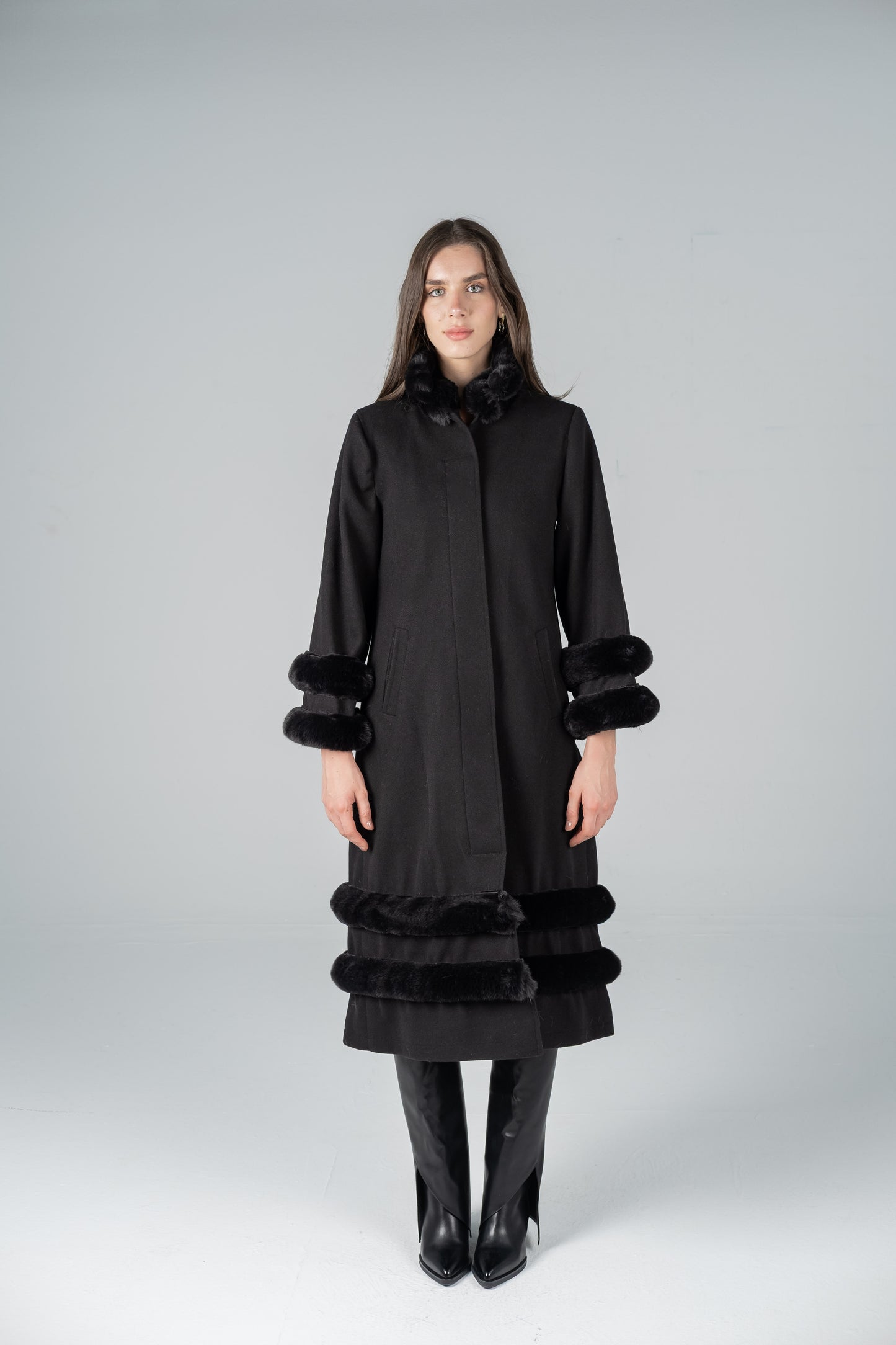 NOIR FUR-LINED COAT