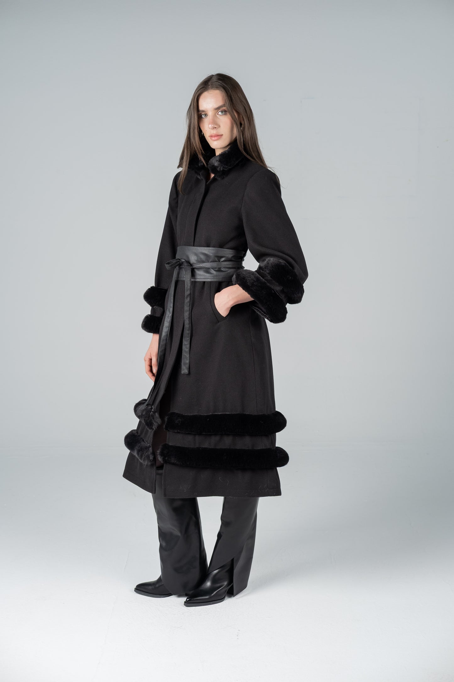 NOIR FUR-LINED COAT