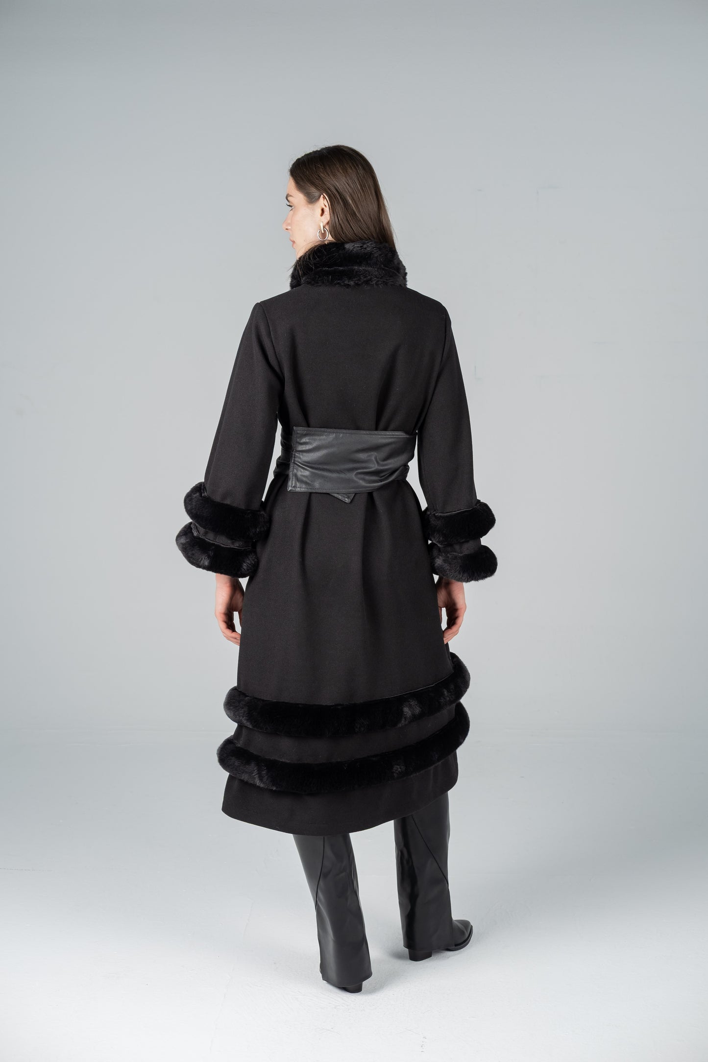 NOIR FUR-LINED COAT