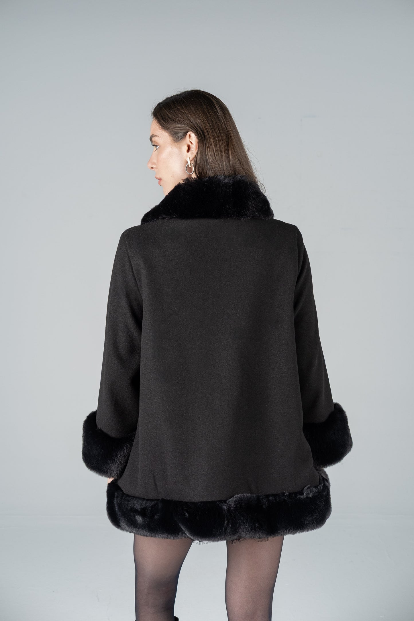 BLACK TRIMMED SWING COAT