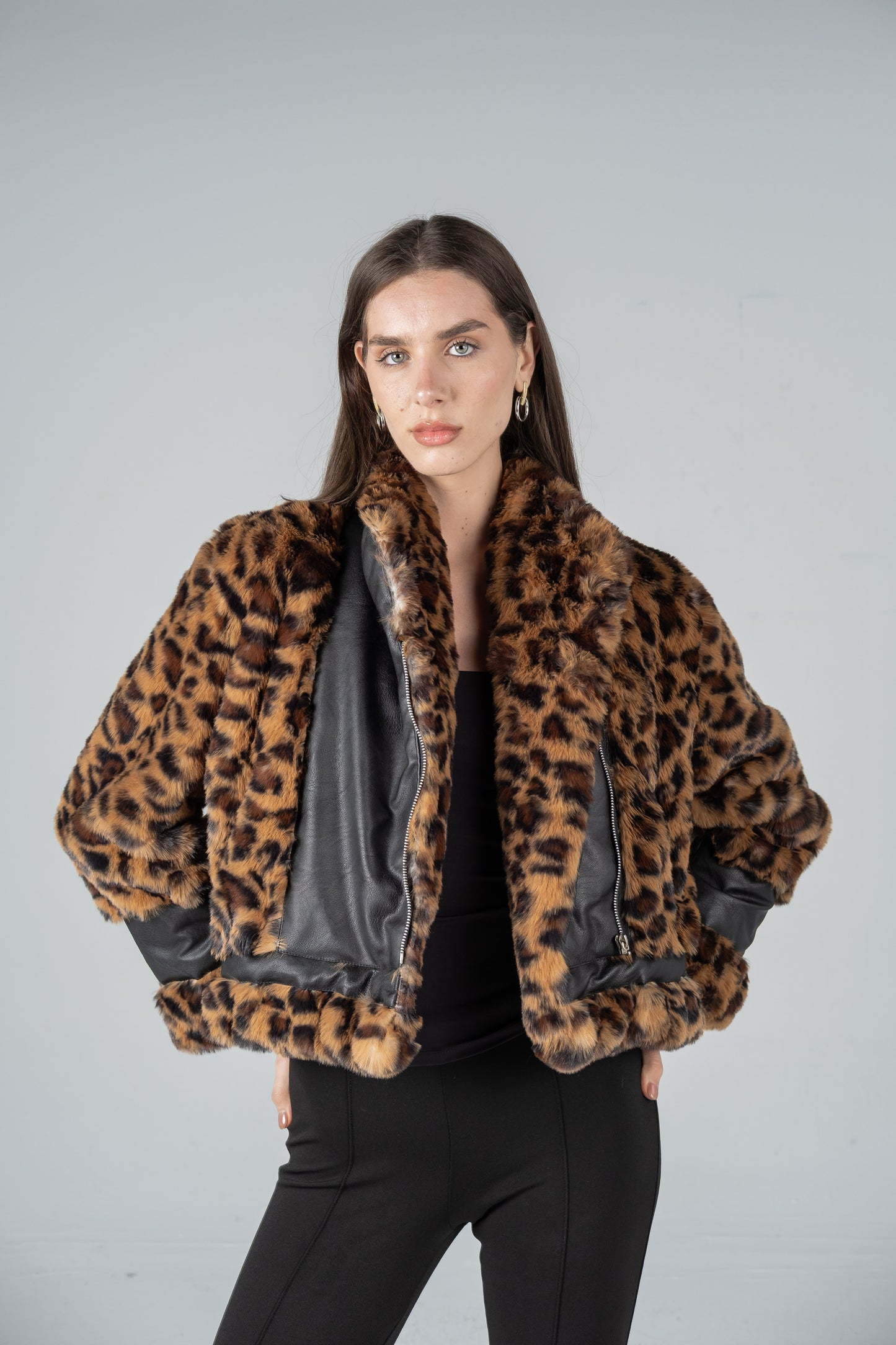 LEATHER-FUR BOMBER JACKET