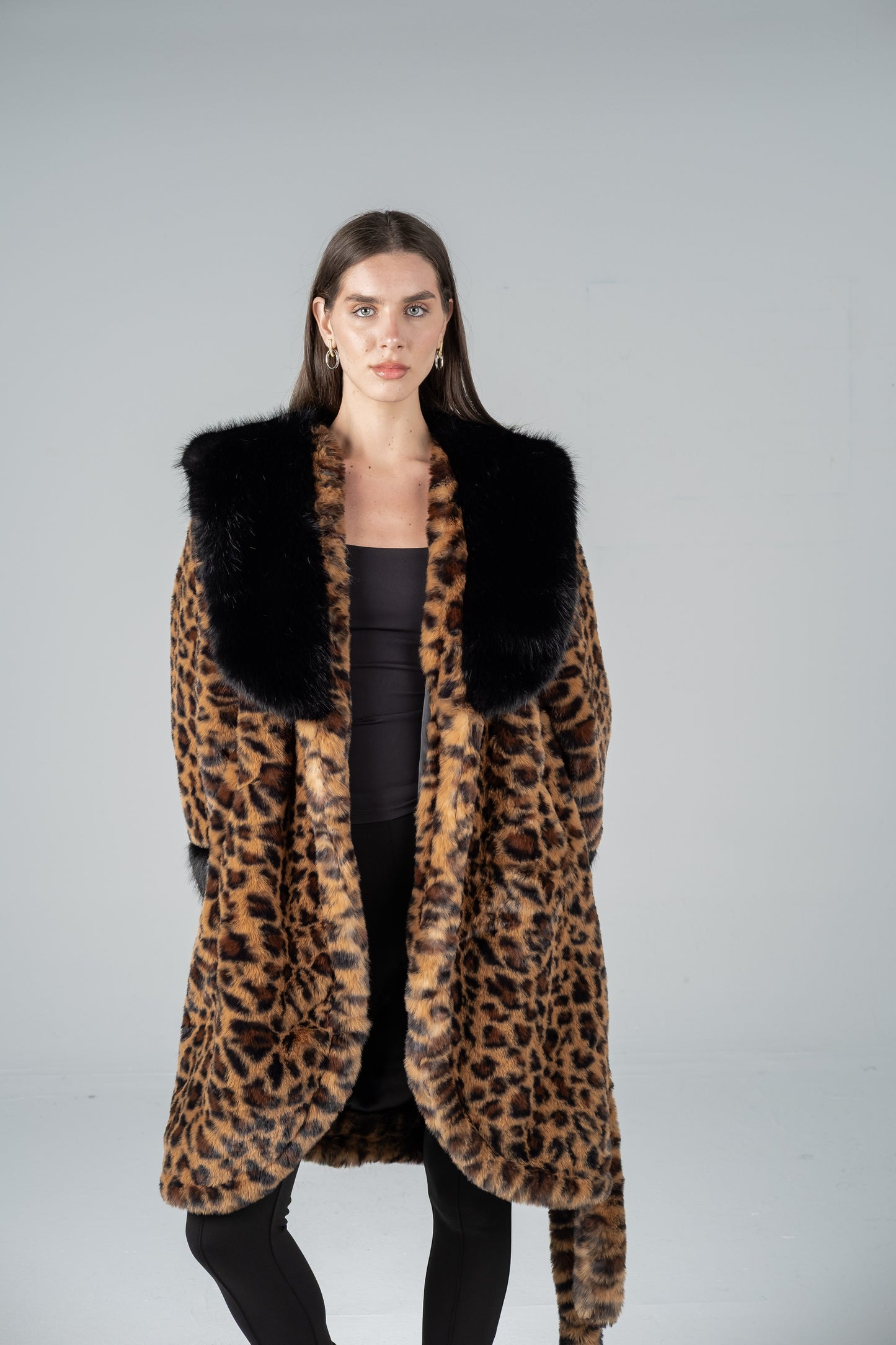 LEOPARD COAT WITH BLACK SHAWL COLLAR