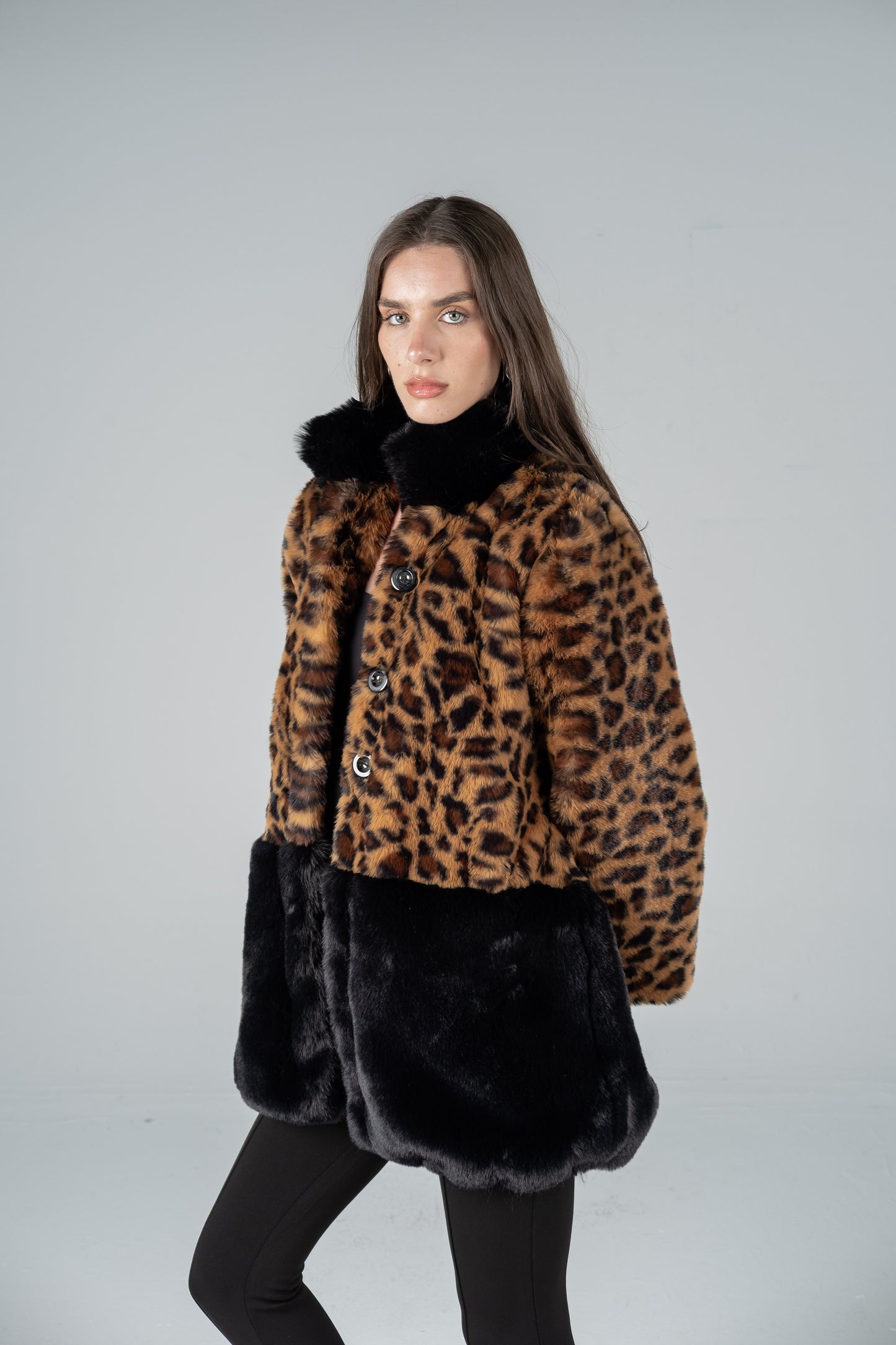 TWO-TONE LEOPARD FUR JACKET