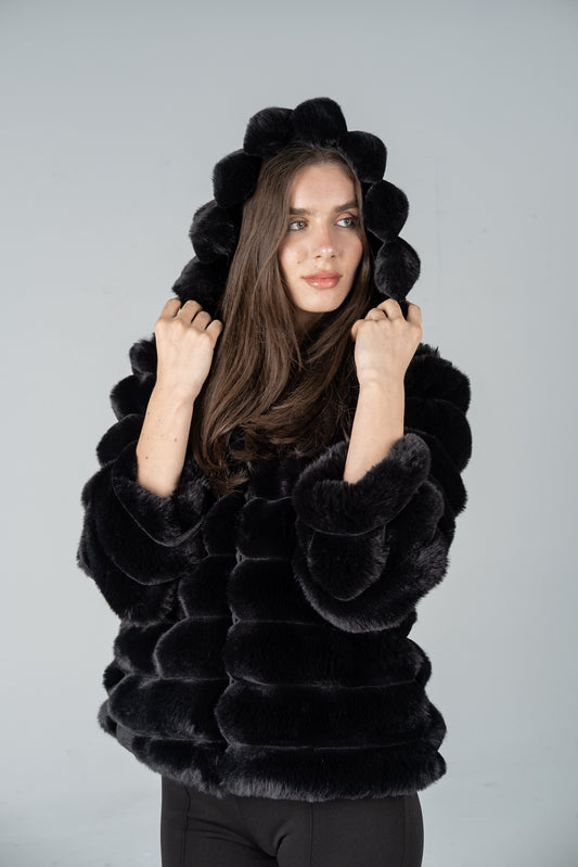 BLACK RUFFLE FUR JACKET