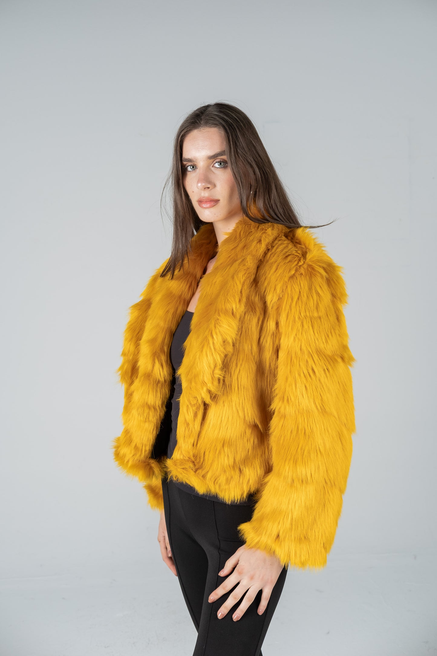 CROPPED GOLD FUR JACKET
