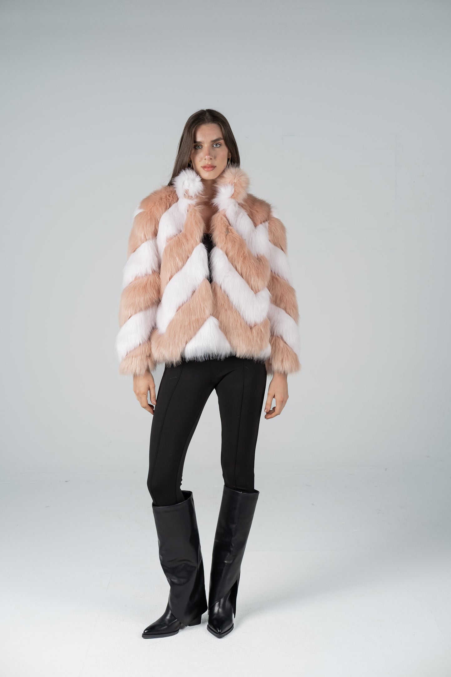 CHEVRON MULTICOLOR FUR JACKET