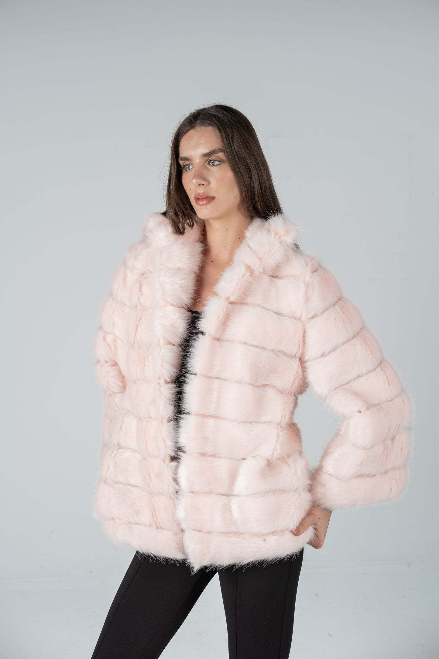 BABY PINK BANDED FUR JACKET