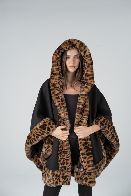 LEOPARD TRIM CAPE