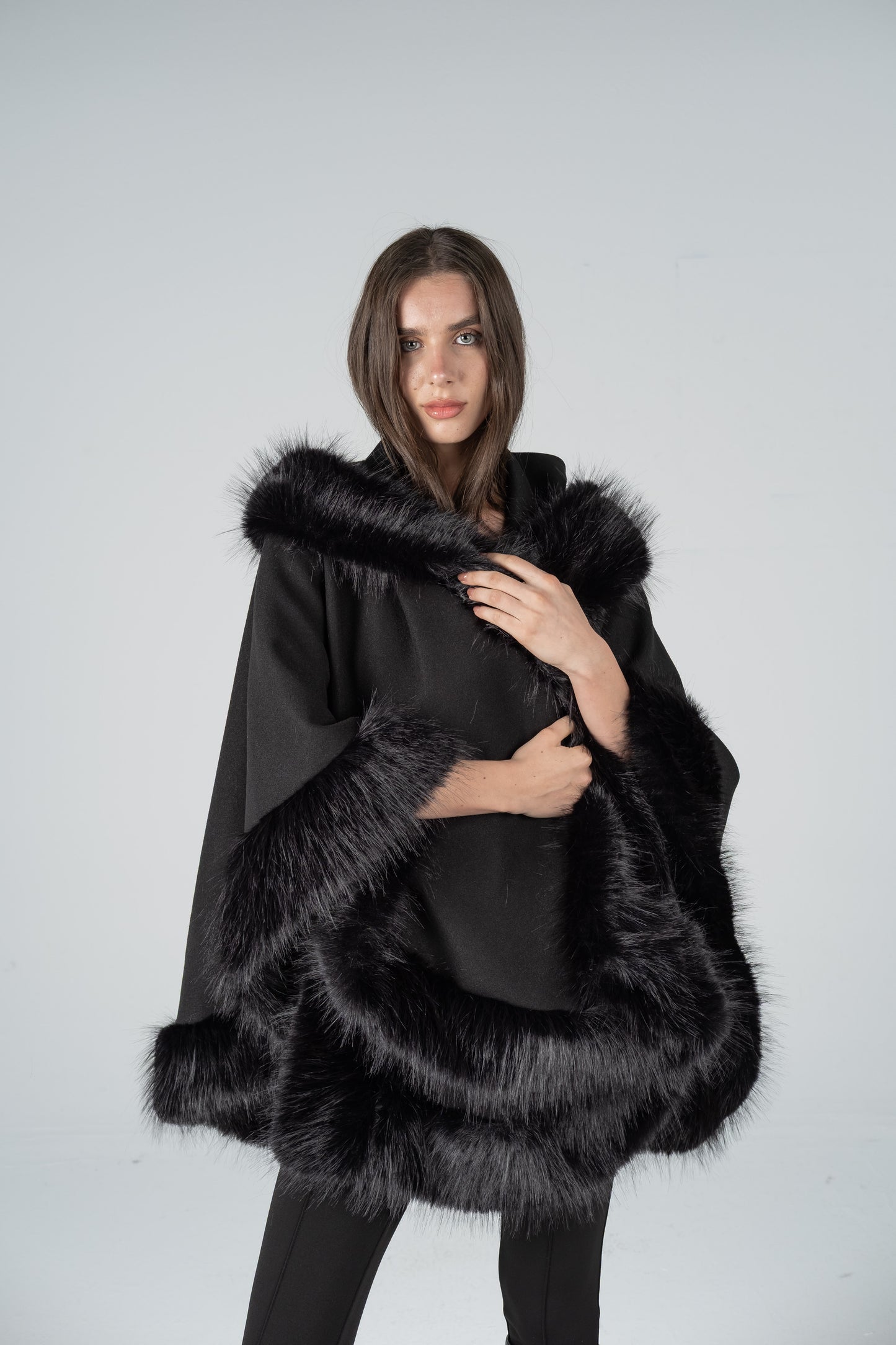 HOODED BLACK FUR CAPE