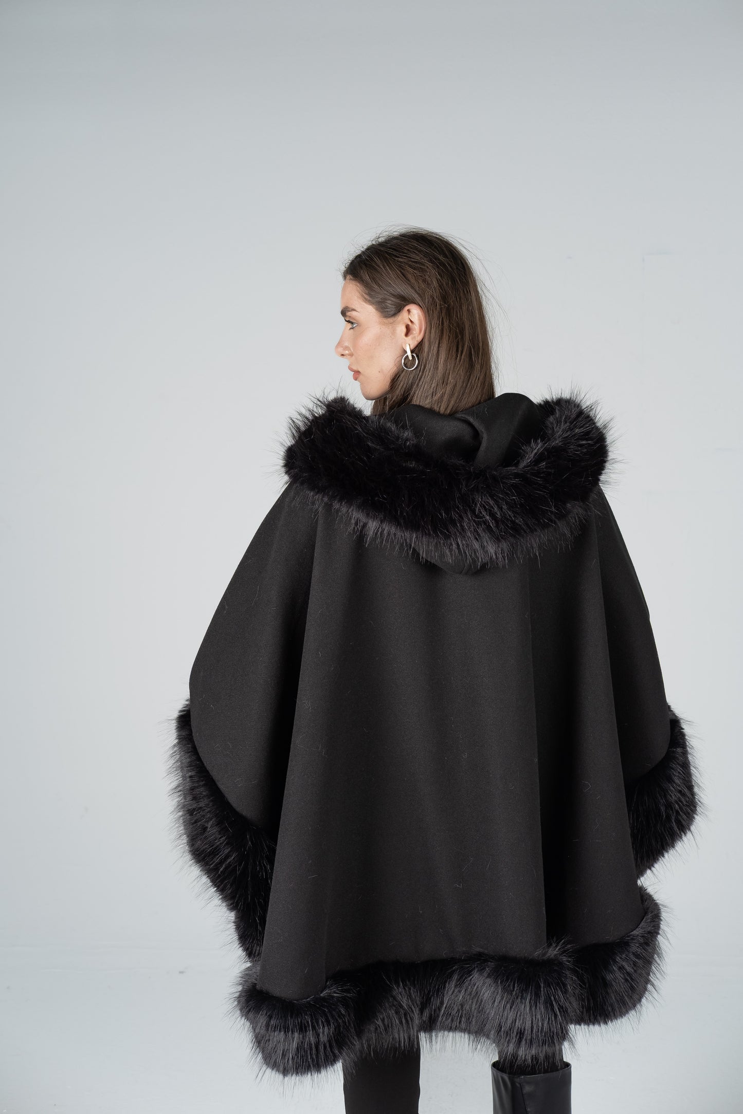 HOODED BLACK FUR CAPE