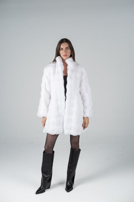 MID-LENGTH WHITE BANDED FUR COAT