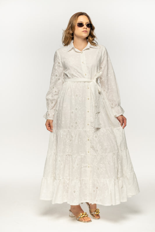 WHITE SCRIPT DRESS