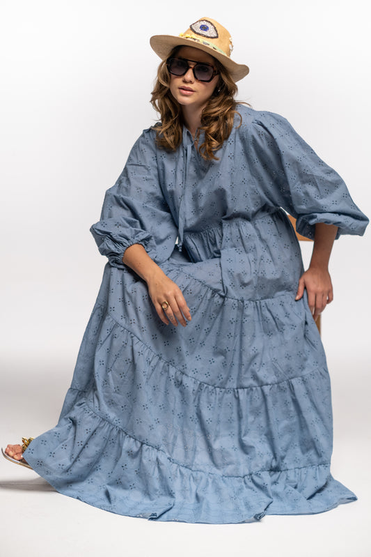 SKY BLOOM EYELET DRESS