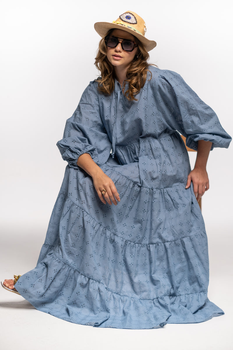 SKY BLOOM EYELET DRESS