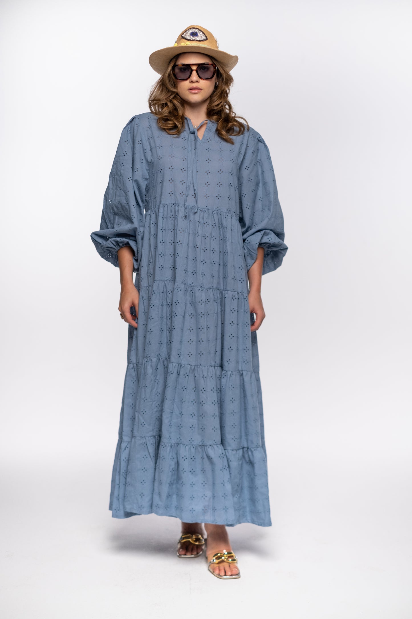 SKY BLOOM EYELET DRESS