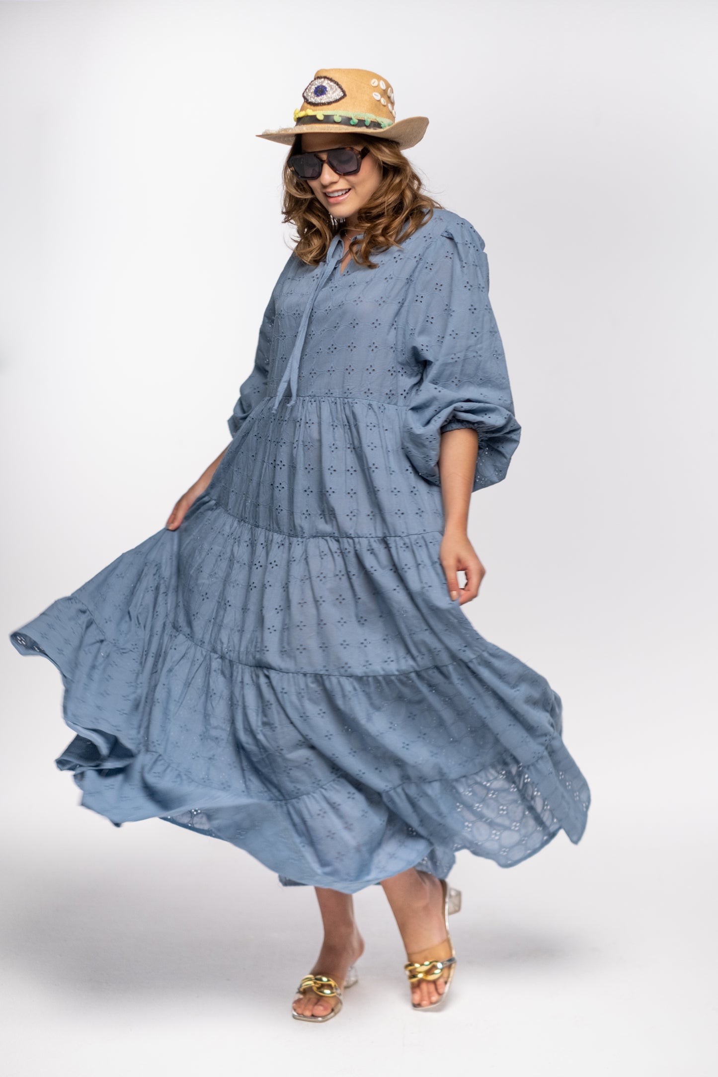 SKY BLOOM EYELET DRESS
