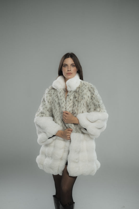 Tiger-White Cloud Mixed Fur Jacket