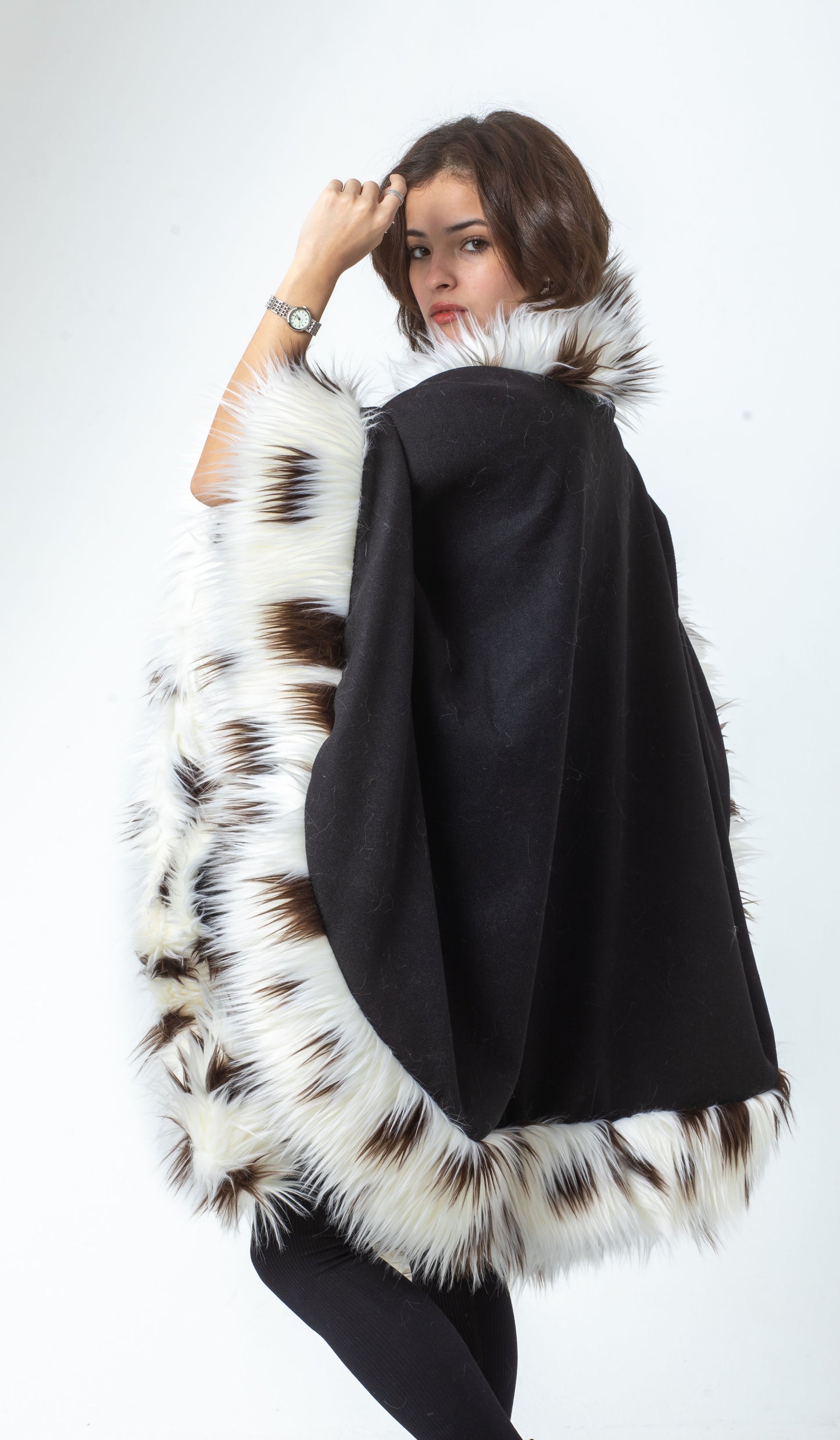Black & White Russet Fur Cape