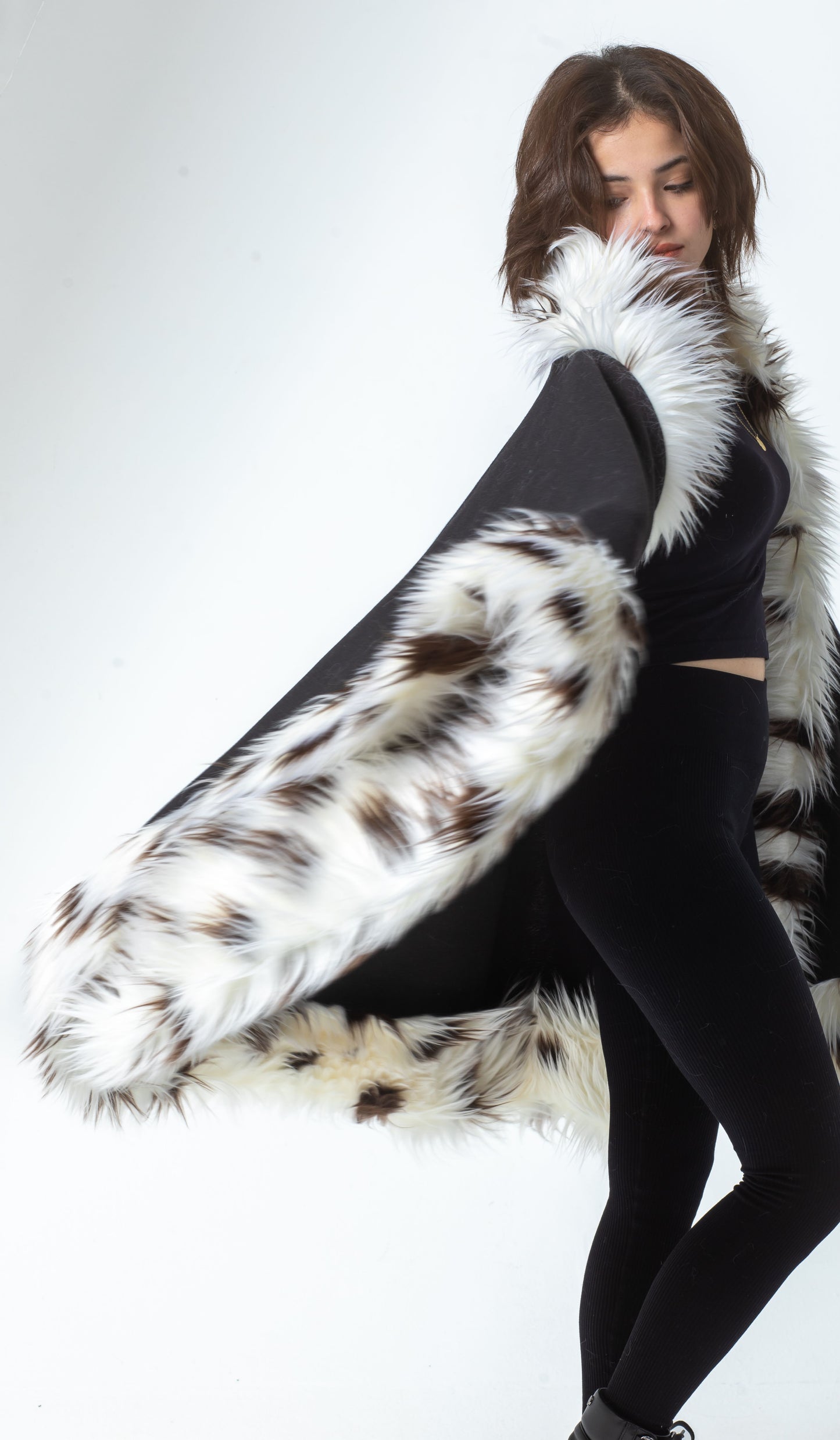Black & White Russet Fur Cape