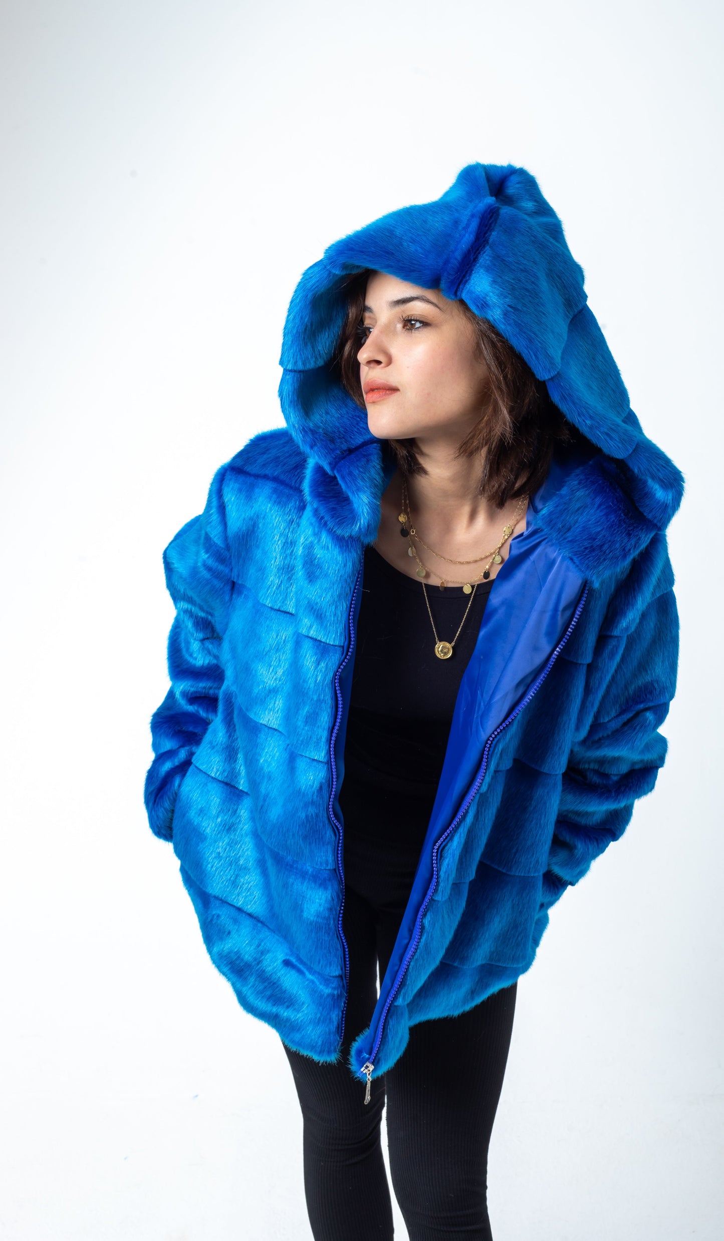 Azure Blue Fur Jacket