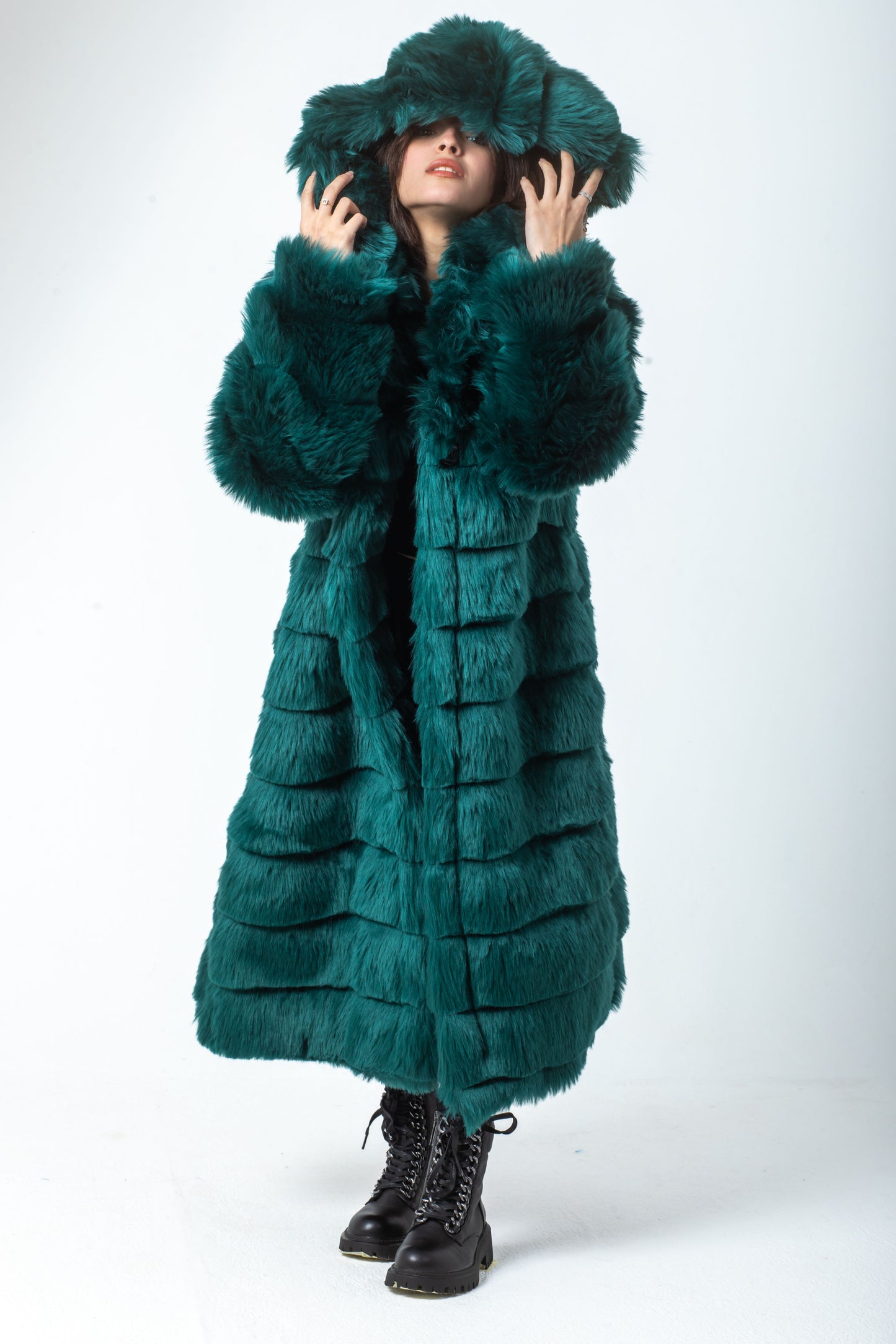 Striped Green Fur Coat