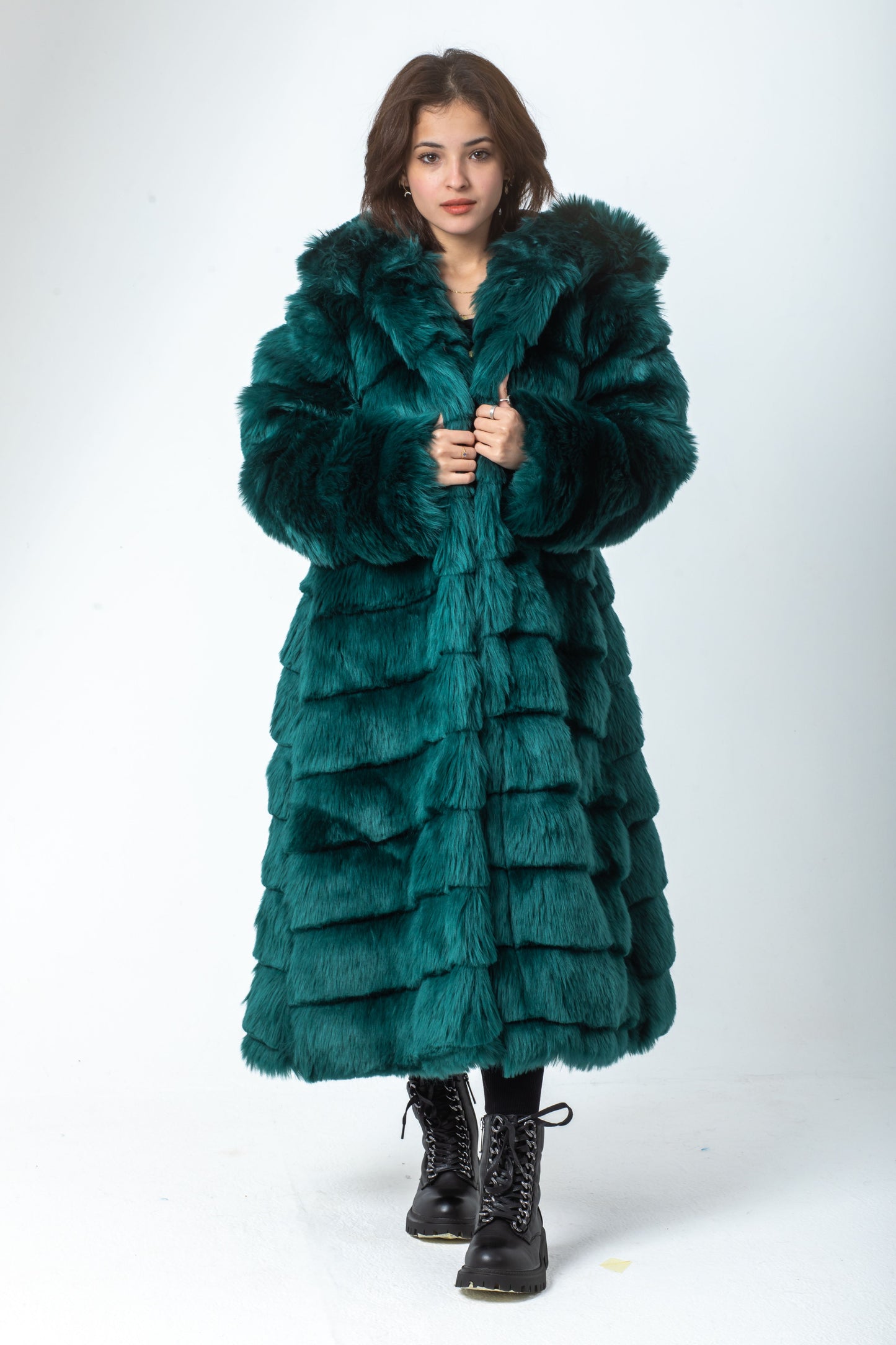 Striped Green Fur Coat